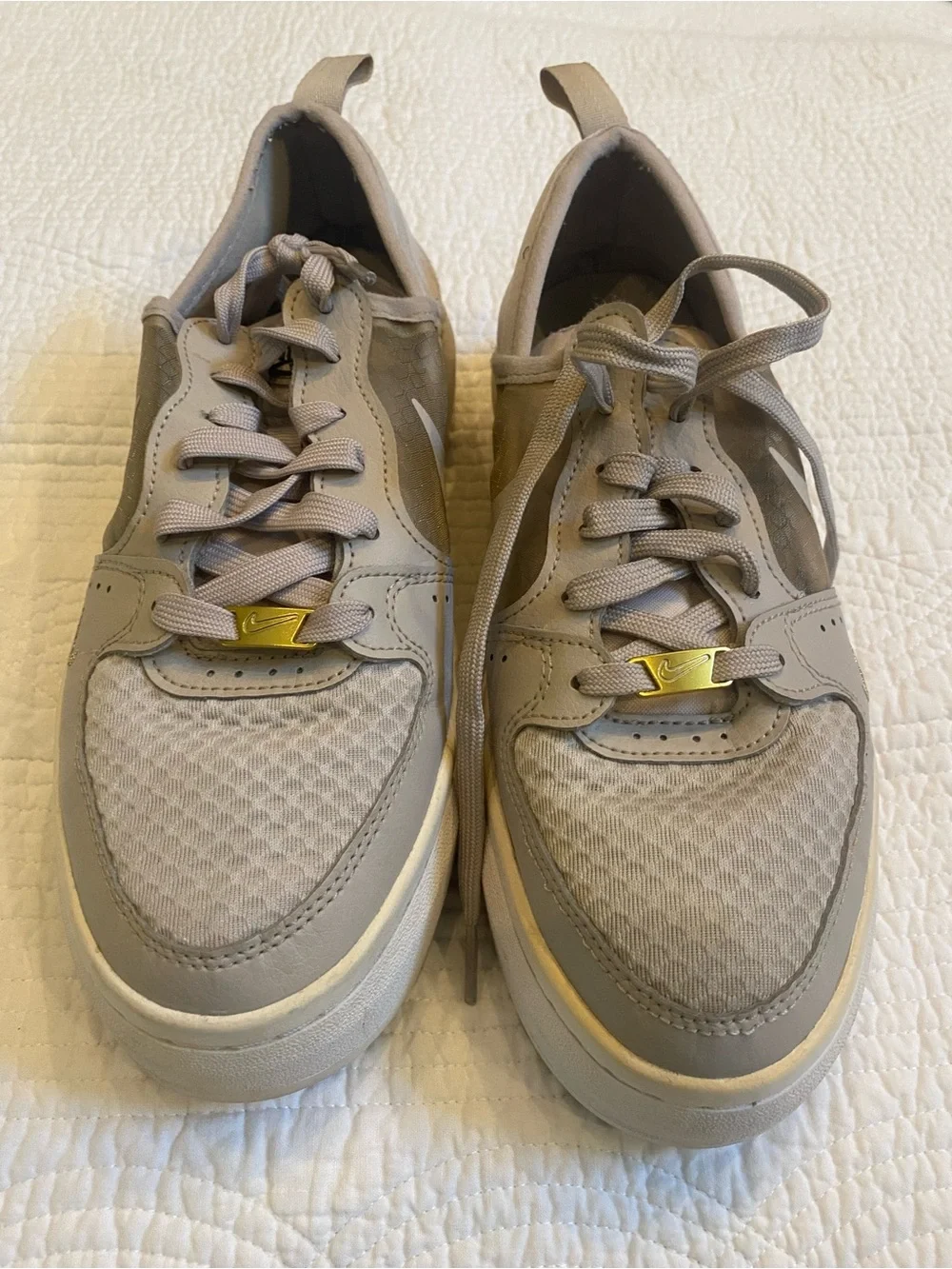 Nike Athletic Sneakers in Light Taupe with Gold Accent